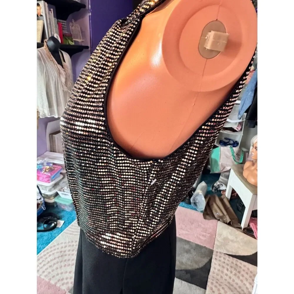 Sequin Halter Jumpsuit in Black and Bronze Gold - Picture 8 of 12